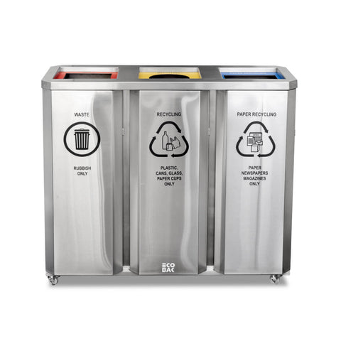 Stainless Steel Mobile 3-Bay Bin - 180L - RB-MS3BRB