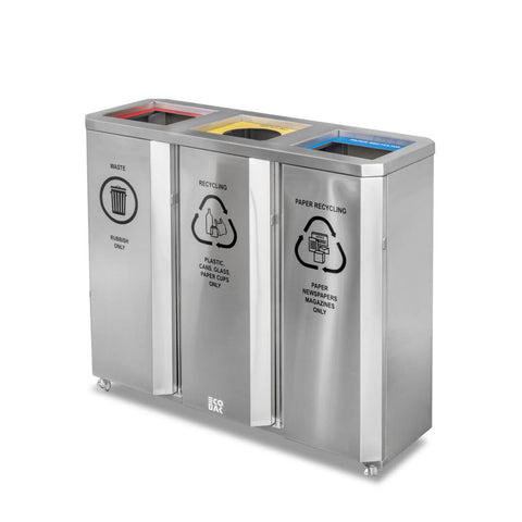 Stainless Steel Mobile 3-Bay Bin - 180L - RB-MS3BRB